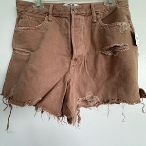 Free People Distressed Tan Jean Shorts